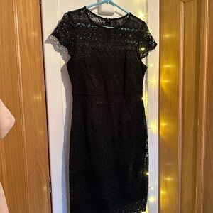 Lipsy Black Sheath Midi Dress with Flutter Sleeves